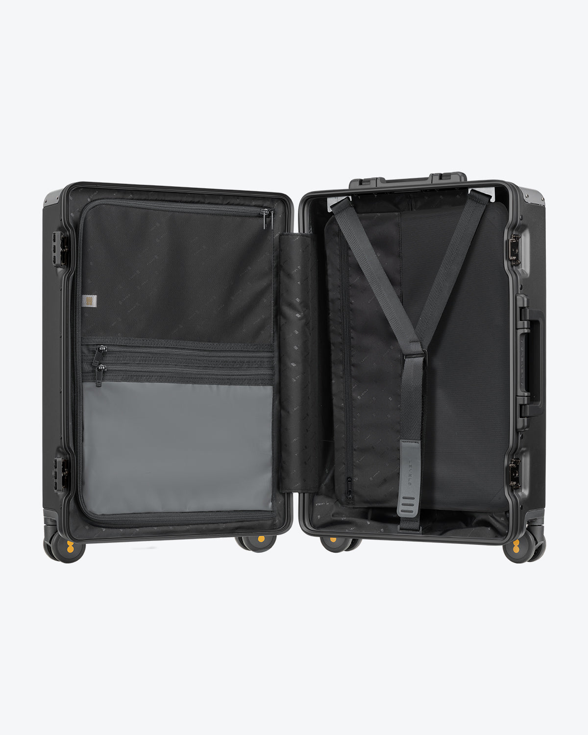 Hegent Checked 24" Black suitcase interior organization with mesh pocket and Y-straps