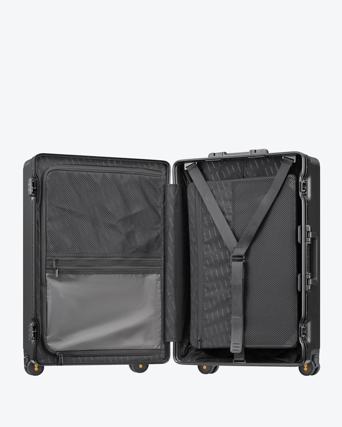 Hegent Carry On 20" navy suitcase interior organization with mesh pocket and Y-straps