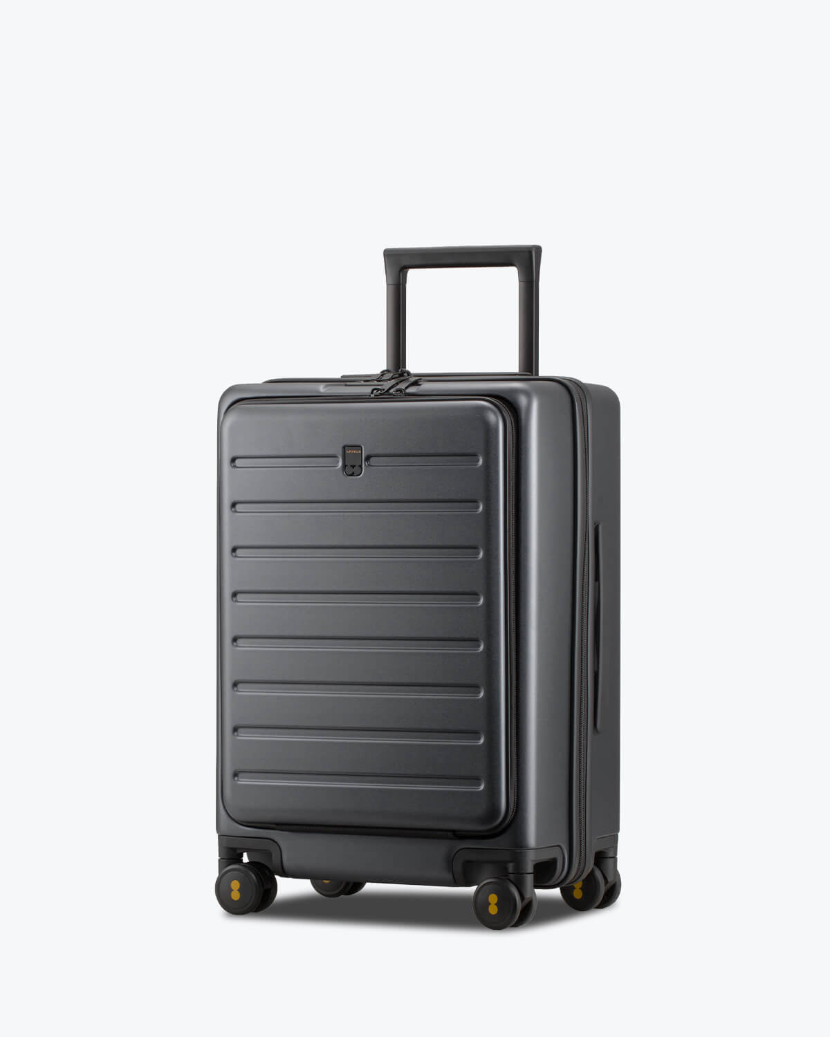 road runner carry on 20" with laptop pocket and usb port gray suitcase side view